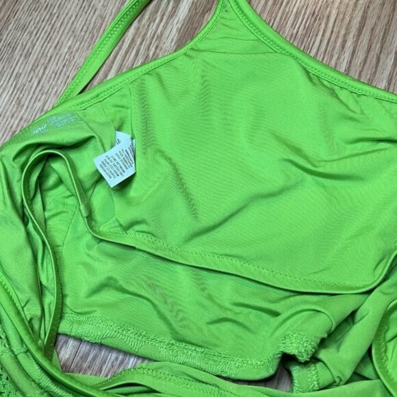 Swim Top Womens Large Green Floral Lace Halter Bathing Suit Bikini - Picture 5 of 5